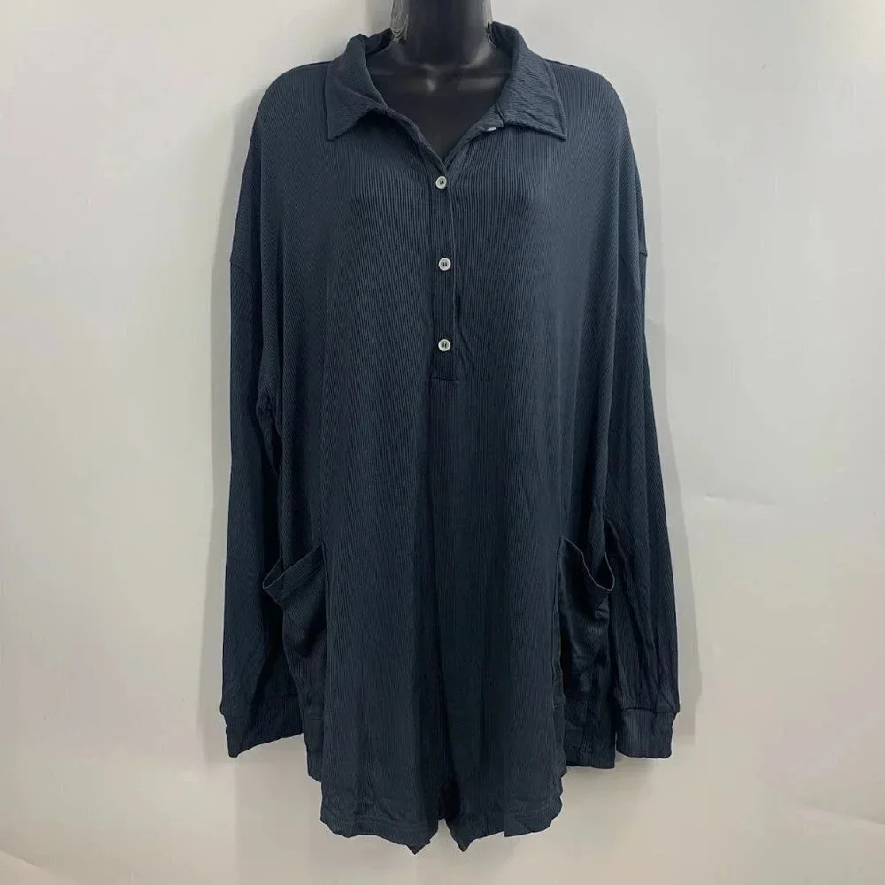 Nap Loungewear Women's Long Sleeve Jumpsuit Pocket‎ Button Up Playsuit Size L